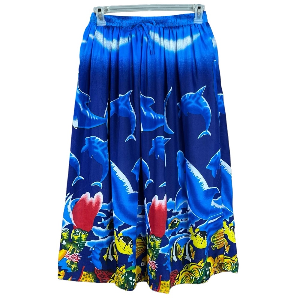 Pagoda Blue Dolphin Underwater Sea Scape Full Skirt Women's Free Size